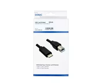 USB Kabel Typ C auf USB 2.0 B Stecker, schwarz, 0,50m, DINIC Box (Karton)